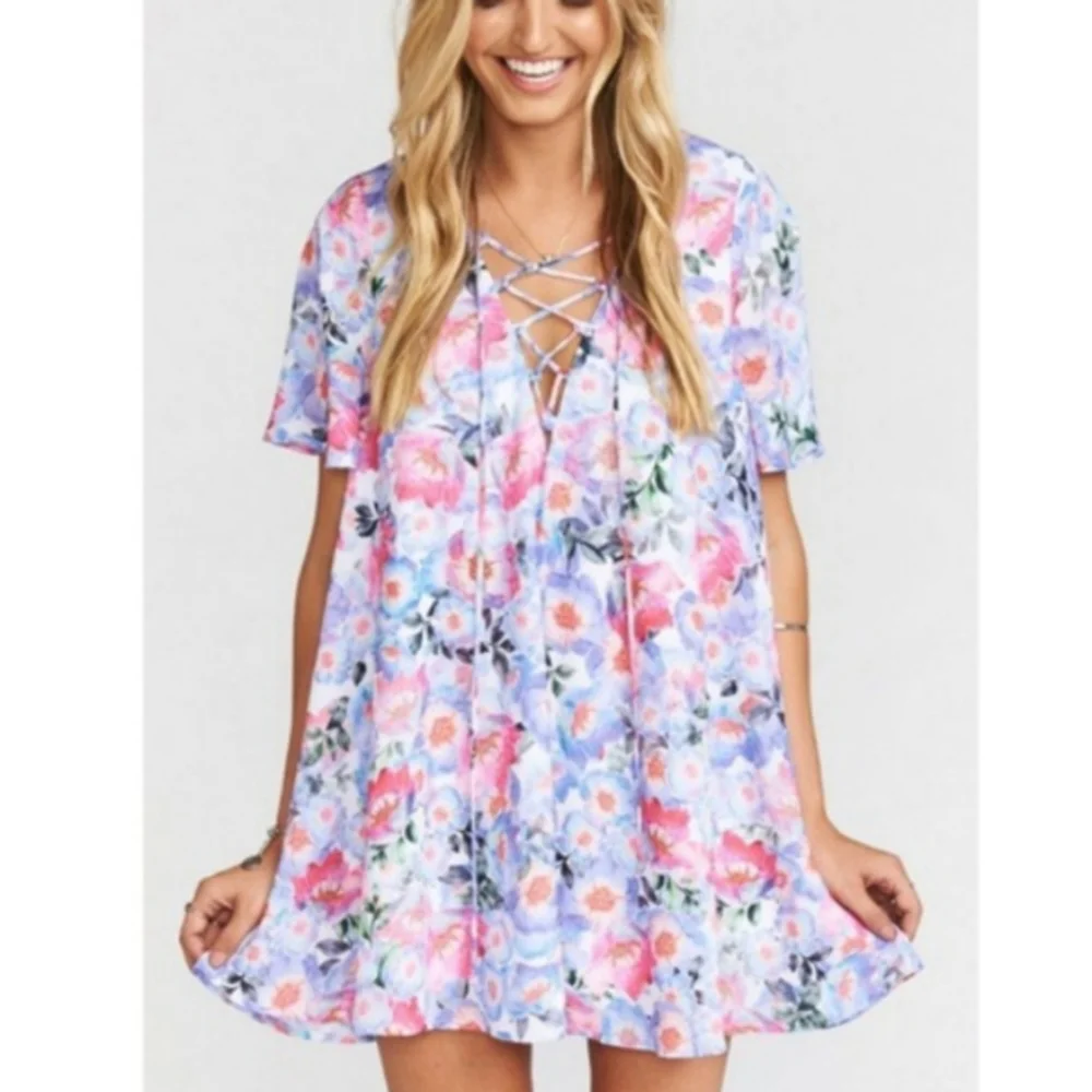 SHOW ME YOUR MUMU Kylie Purple Lightweight Floral Spring Easter Dress Large - Picture 10 of 12